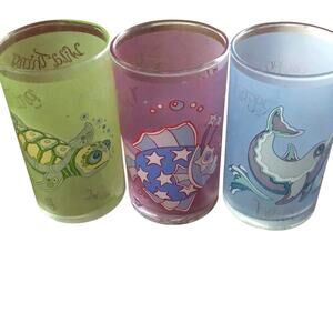 Set of 3 SeaWorld Juice Glasses Ocean Fish Themed Vintage